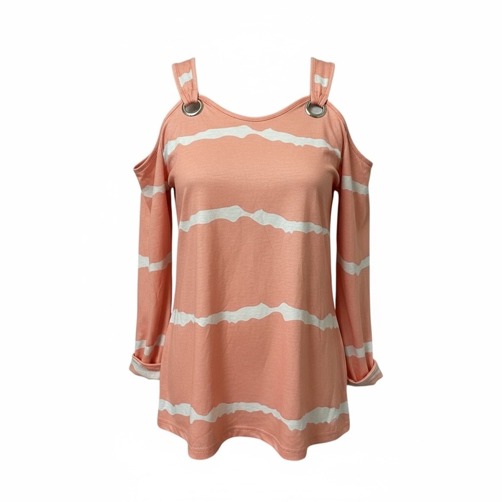 Womens Cold Shoulder Top Striped Long Sleeve Casual Blouse Tunic M